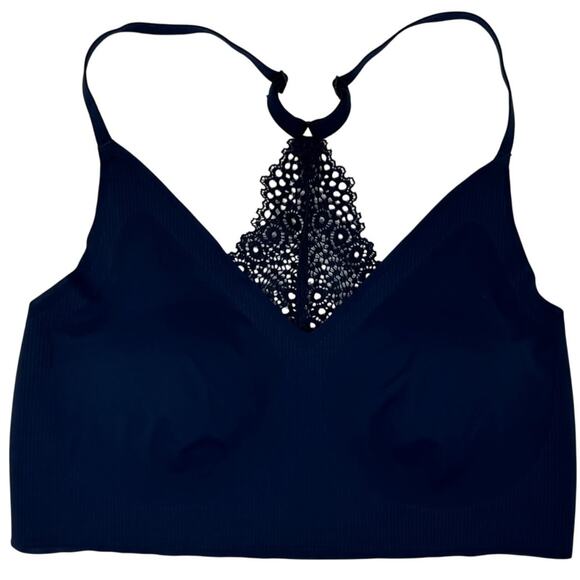 Maidenform Women’s Sports Bra Small Navy Blue Lace Back Bralette Stretch - Picture 1 of 4